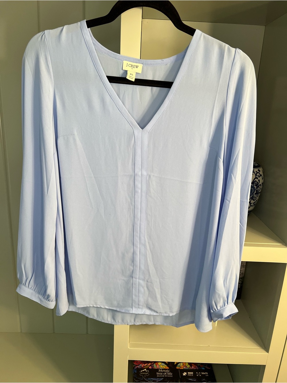 J. Crew Pale Blue V-Neck Long Sleeve Blouse